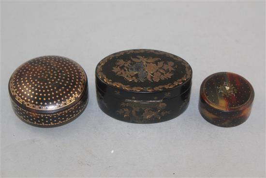 A 19th century oval tortoiseshell snuff box & 2 others